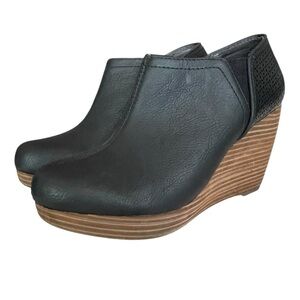 DR SCHOLLS Harlow Bootie Shoe Womens 8.5 Black Stacked Wedge Memory Foam Comfort